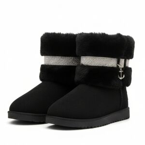 Juicy Couture Black Fur-Trimmed Boots with Silver Accents